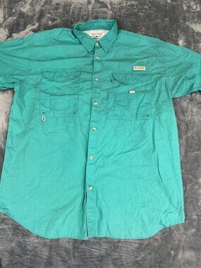Columbia PFG Mens Turquoise Vented Button-Down Fishing Shirt XL